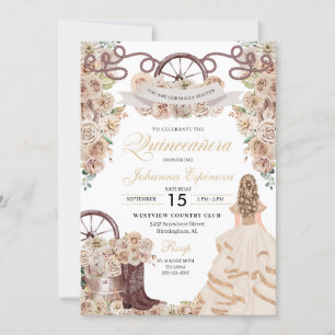 Invitation Champagne Gold Western Charro Quinceanera