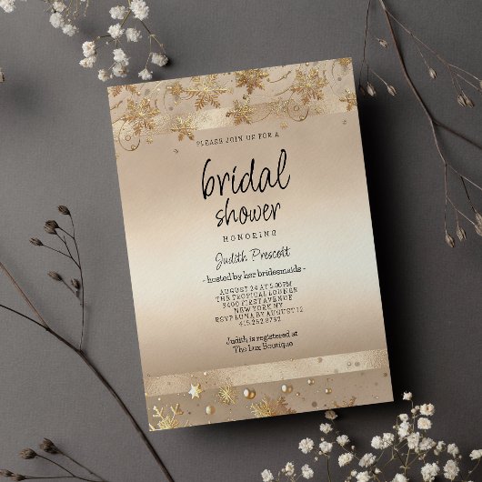 Invitation Champagne Golden Snowflakes Luxury Bridal Shower