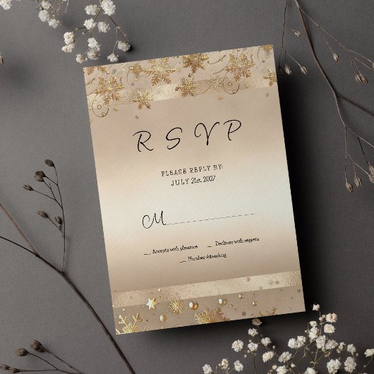 Invitation Champagne Golden Snowflakes Luxury RSVP