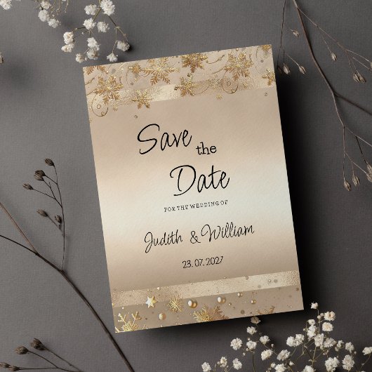 Invitation Champagne Golden Snowflakes Luxury Save the Date