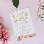 Invitation Champagne Heart Gold Brunch & Fête des mariées Bub<br><div class="desc">Un design chic avec de la calligraphie, une mise en page typographique moderne et de jolies illustrations aquarelles. En haut de cet invitation, il y a "brunch & bubbly" en écriture brossée avec le nom de la mariée ci-dessous. La date et l'heure sont séparées par une illustration de verres de...</div>