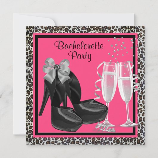 Invitation Champagne High Heures Hot Pink Leopard Bachelorett (Devant)