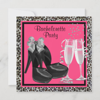 Invitation Champagne High Heures Hot Pink Leopard Bachelorett