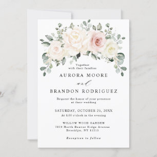 Invitation Champagne Ivory Blush rose Floral Mariage