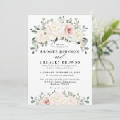 Invitation Champagne Ivory Blush rose Floral Mariage (Debout devant)