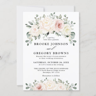 Invitation Champagne Ivory Blush rose Floral Mariage