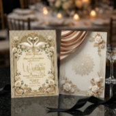 Invitation Champagne Ivory Quilted Faux Gold Ornate Wedding 