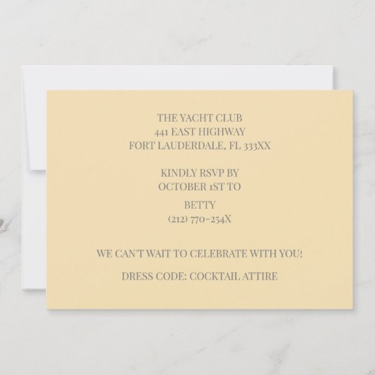 Invitation Champagne jaune clair 60e anniversaire (Dos)