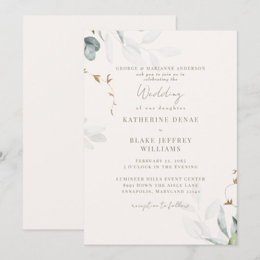 Invitation Champagne léger Mariage botanique II (Devant / Derrière)