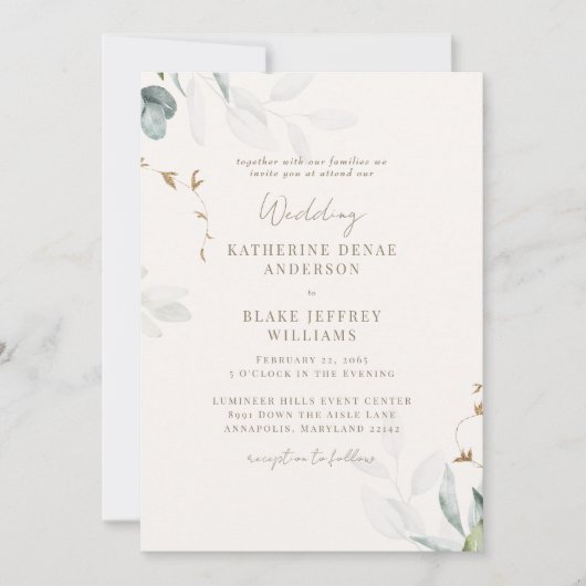 Invitation Champagne léger Mariage botanique III (Devant)