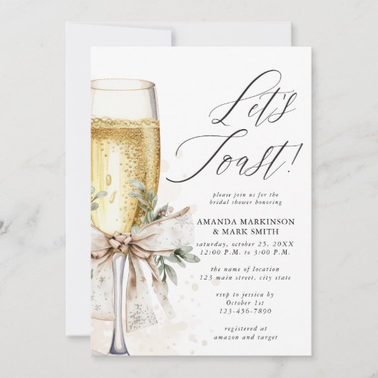 Invitation Champagne Let's Toast Winter Bridal Shower (Devant)