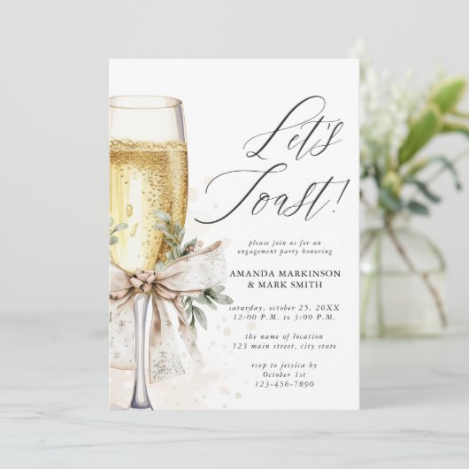 Invitation Champagne Let's Toast Winter Engagement (Debout devant)