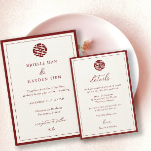 Invitation Champagne Mariage chinois moderne Rouge Détails