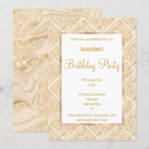 INVITATION CHAMPAGNE MÉTALLIQUE ET SATIN PERSONNALISÉ EN OR