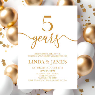 Invitation Champagne minimaliste 5e anniversaire Mariage
