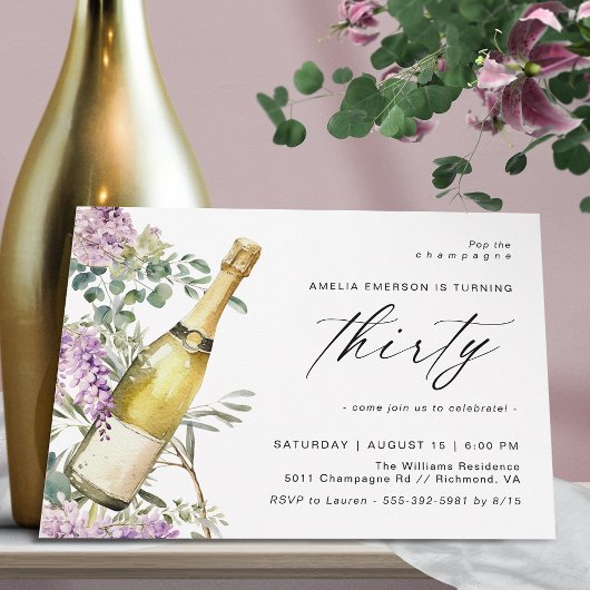 Invitation Champagne moderne | 30e anniversaire des femmes am