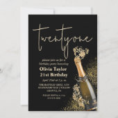 Invitation Champagne moderne Black and Gold 21e anniversaire (Devant)