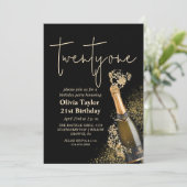 Invitation Champagne moderne Black and Gold 21e anniversaire (Debout devant)