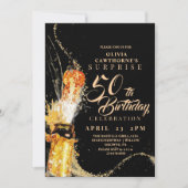 Invitation Champagne moderne noir et or 50e anniversaire (Devant)