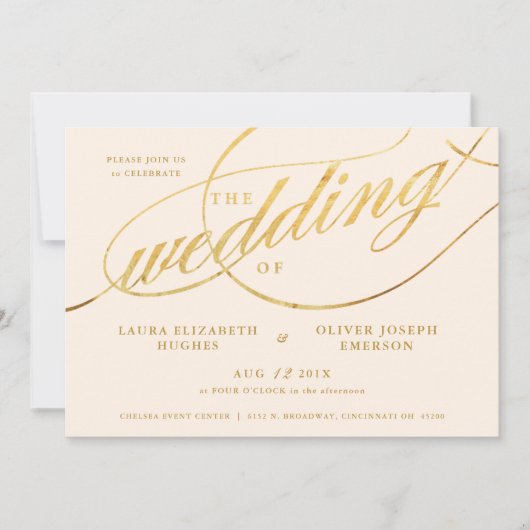 Invitation Champagne moderne unique et Mariage de script Gold (Devant)