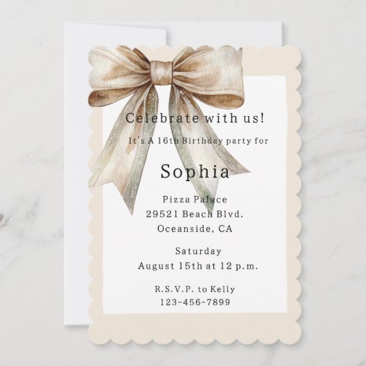 Invitation Champagne Moss Bow 16e anniversaire (Devant)