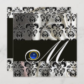 INVITATION CHAMPAGNE NOIR DAMASSÉ MONOGRAMME SAPPHIRE BLEU (Devant / Derrière)