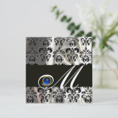 INVITATION CHAMPAGNE NOIR DAMASSÉ MONOGRAMME SAPPHIRE BLEU (Debout devant)