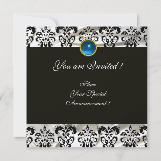 INVITATION CHAMPAGNE NOIRE SOIE DAMASK MONOGRAM SAPHIRE BLEU (Dos)