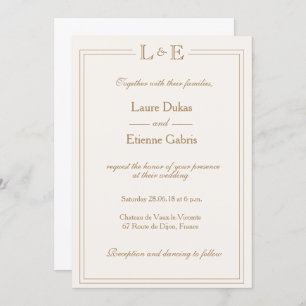 Invitation Champagne or Monogram blanc chic mariage moderne