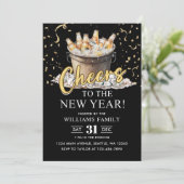 Invitation Champagne Or Noir Fête du Nouvel An (Debout devant)