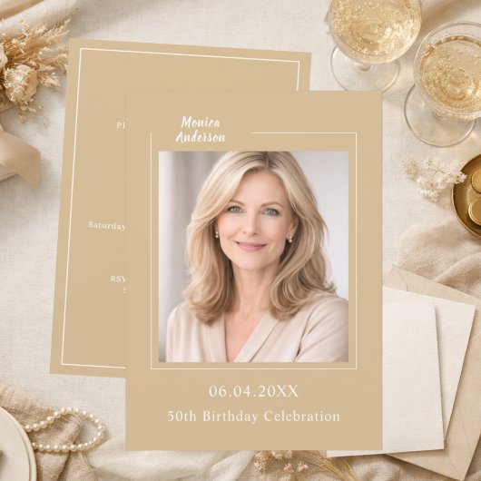 Invitation Champagne or photo d'anniversaire