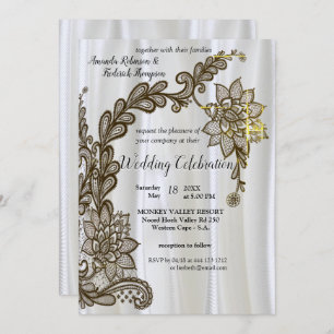 Invitation Champagne Ou Argent Soie Et Dentelle No