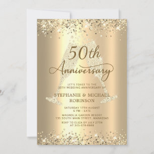Invitation Champagne Pailleté Or 50e Anniversaire de Mariage