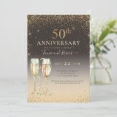 Invitation Champagne Pailleté Or Élégant 50e Anniversaire (Debout devant)