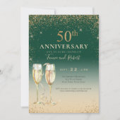 Invitation Champagne Parties scintillant d'or verte 50e anniv (Devant)