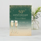Invitation Champagne Parties scintillant d'or verte 50e anniv (Debout devant)