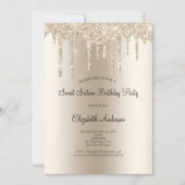 Invitation Champagne Parties scintillant goutte glam Sweet 16 (Devant)