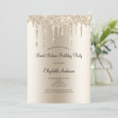Invitation Champagne Parties scintillant goutte glam Sweet 16 (Debout devant)