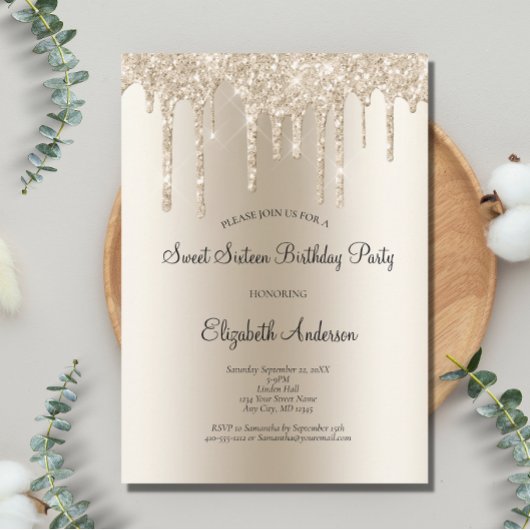 Invitation Champagne Parties scintillant goutte glam Sweet 16