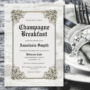 Invitation Champagne Petit-déjeuner Rustique Bois Lavé
