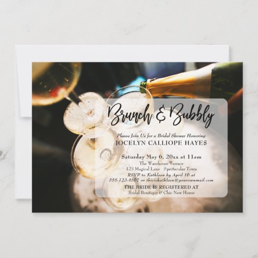 Invitation Champagne Photo Brunch & Bubbly écriture manuscrit (Devant)