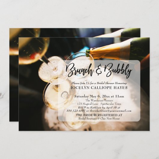 Invitation Champagne Photo Brunch & Bubbly écriture manuscrit (Devant / Derrière)