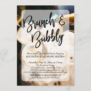 Invitation Champagne Photo Brunch & Bubbly écriture manuscrit