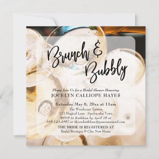 Invitation Champagne Photo Brunch & Bubbly écriture manuscrit (Devant)