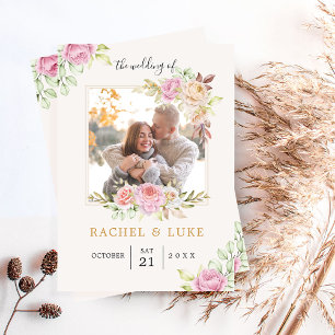 Invitation Champagne PHOTO Floral Style Mariage