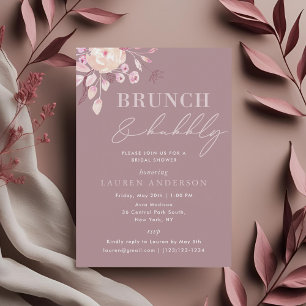 Invitation Champagne Pink Floral Bridal Brunch et Bubbly