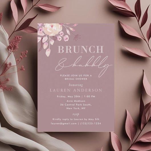 Invitation Champagne Pink Floral Bridal Brunch et Bubbly