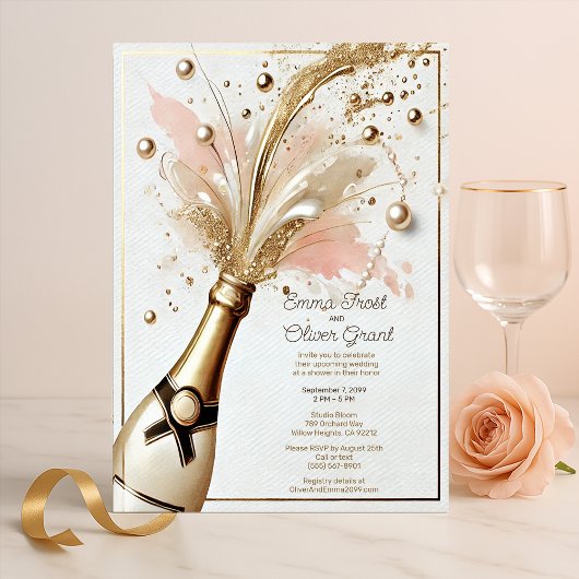 Invitation Champagne Pop Wedding shower Blush et or