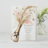 Invitation Champagne Pop Wedding shower Blush et or (Debout devant)