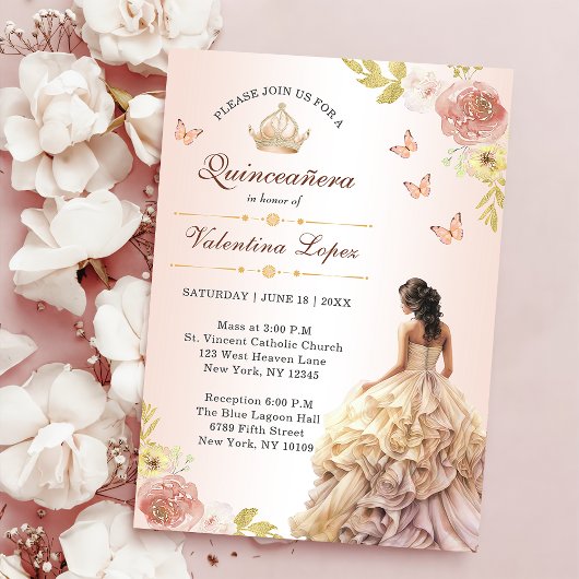 Invitation Champagne Princesse Robe Quinceañera Anniversaire